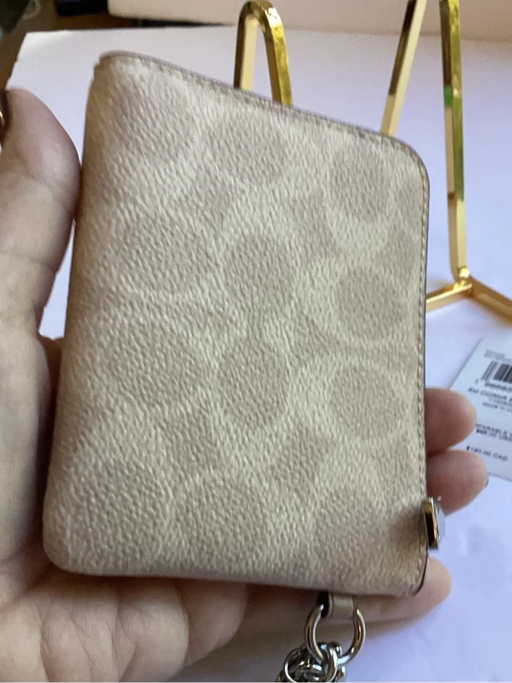 Coach Small Zip Wallet in Beige Signature Canvas NEW, NWT